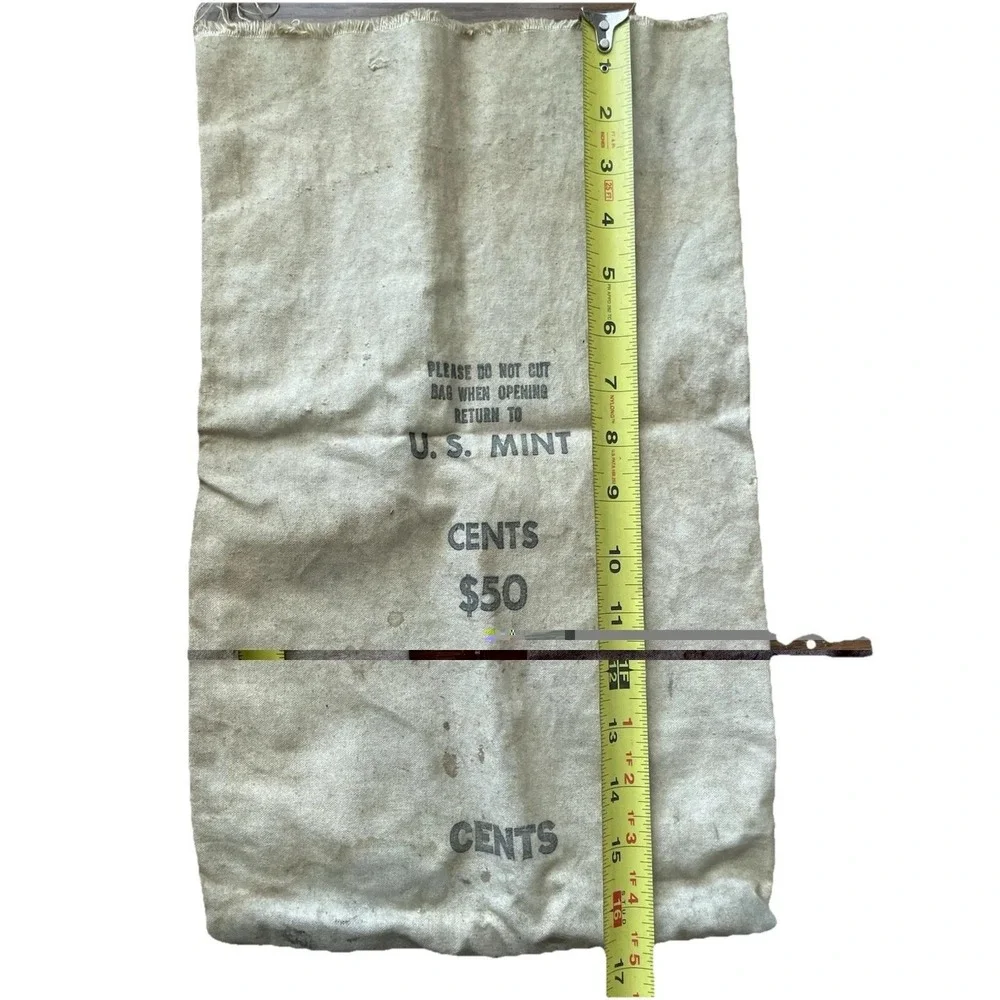 US Mint Canvas Bank Money Bag Cents $50 Off White Vintage